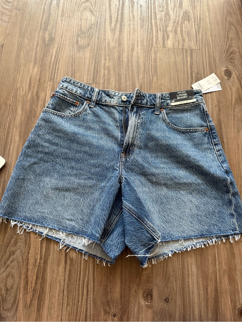 Abercrombie & Fitch Blue Loose-Fit Frayed Hem Denim Shorts